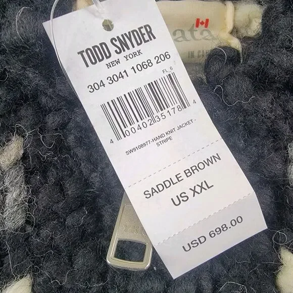 Todd Snyder x Kanata Hand Knit Jacket size XXL Black Grey NWT $698 Canada